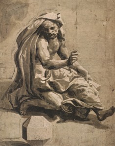 Ugo da Carpi, after Raphael Archimedes (?) c. 1518-20 - Chiaroscuro woodcut printed from five blocks, the tone blocks in beige, pale brown, brown and blackish brown 44.5 x 34.7 cm Albertina, Vienna. Photo Albertina, Vienna. Organised by the Royal Academy of Arts, London and the Albertina, Vienna - RA website https://www.royalacademy.org.uk/exhibition/10