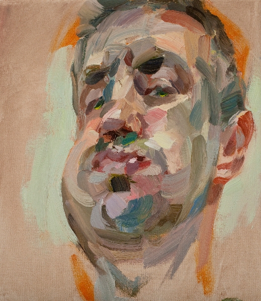 <b>Tim Benson</b> - Self-portrait both cheeks puffed, Oil on canvas 16inx12in - benson_self-portrait-both-cheeks-puffed-oil-on-canvas-16inx12in